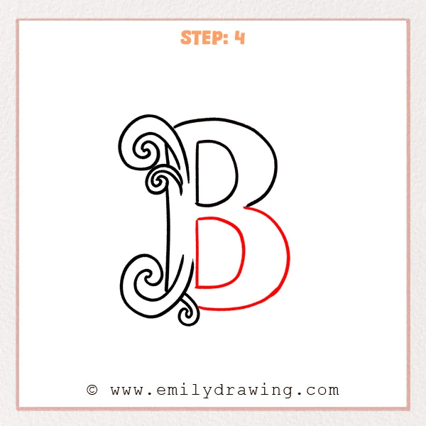 how to draw a fancy letter b - A fancy letter B with a newly added lower-right bowl outline and an inner counter shape.
